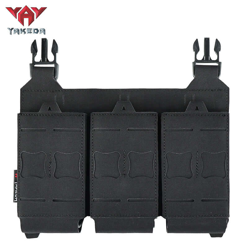 YKD-0119 Yakeda Tactical Nylon Molle Triple Pistol Ammo Bag in black, featuring three pouch design and MOLLE attachments.