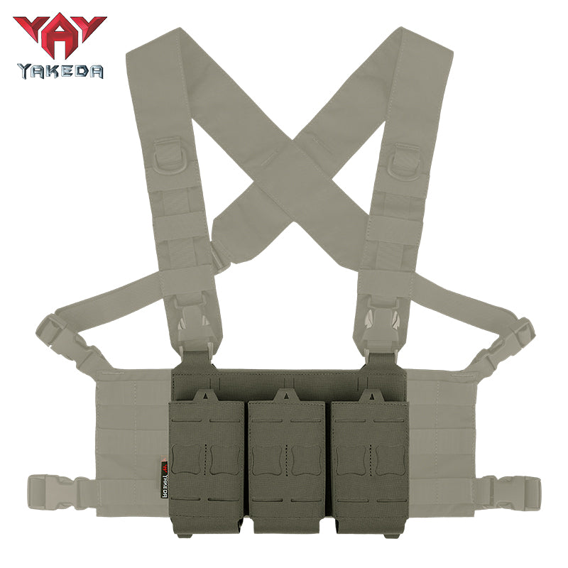 YKD-0119 Yakeda Tactical nylon Molle bag with triple pistol ammunition pouches, designed for efficient firearm storage.