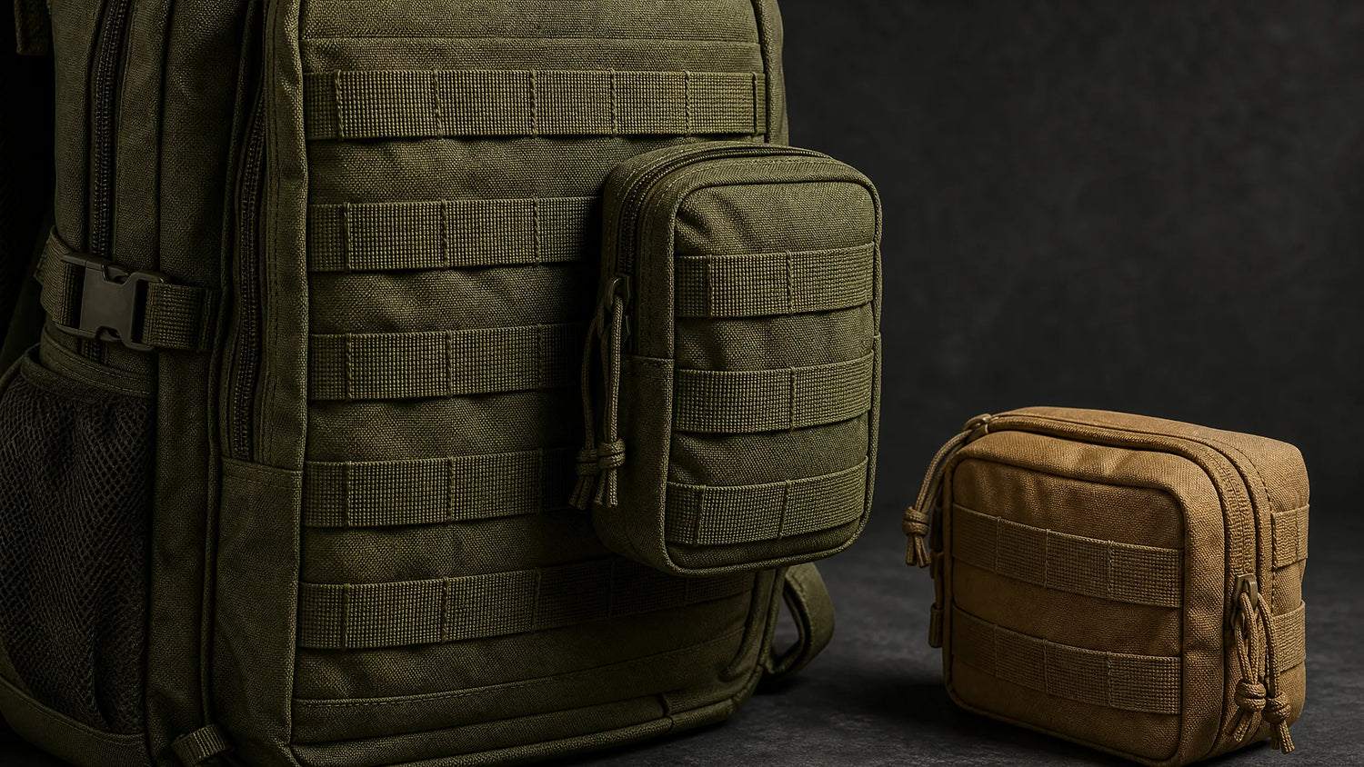 MOLLE webbing on a Yakeda tactical backpack with modular utility pouch