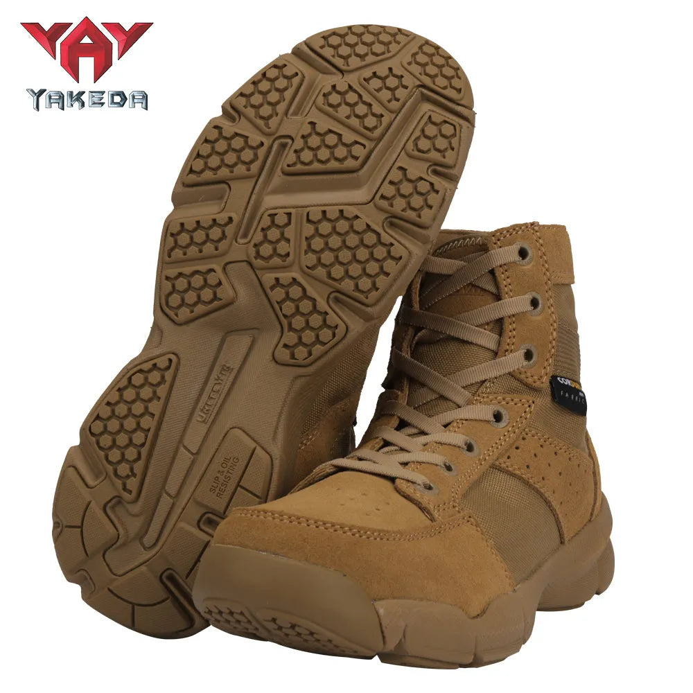 Yakeda 2021 Tactical Military usa Black Boots Casual Lace Leather Hiking Shoes Genuine Leather Army Boots for Men - YAKEDA