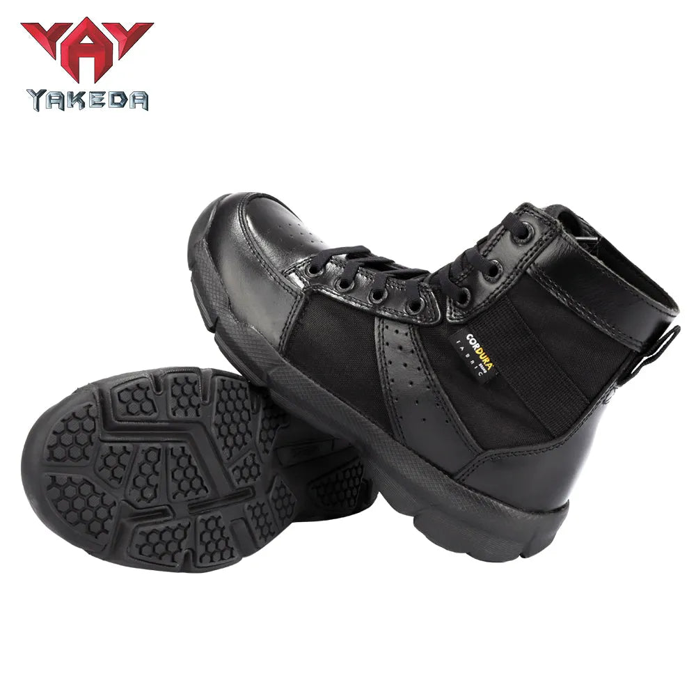 Yakeda 2021 Tactical Military usa Black Boots Casual Lace Leather Hiking Shoes Genuine Leather Army Boots for Men - YAKEDA