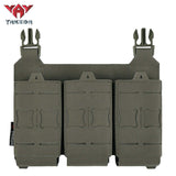 YKD-0119 Yakeda Tactical Nylon Molle Triple Pistol Ammunition Bag in olive green with three ammo pouches.