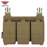 YKD-0119 Yakeda tactical nylon molle triple pistol ammunition bag in tan color, featuring three pouches and durable clips.