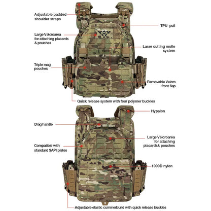 VT-6094A YAKEDA 1000D Nylon Tactical Gear Military Airsoft CS Game Hunting MOEEL Army Laser Cut Vest - YAKEDA