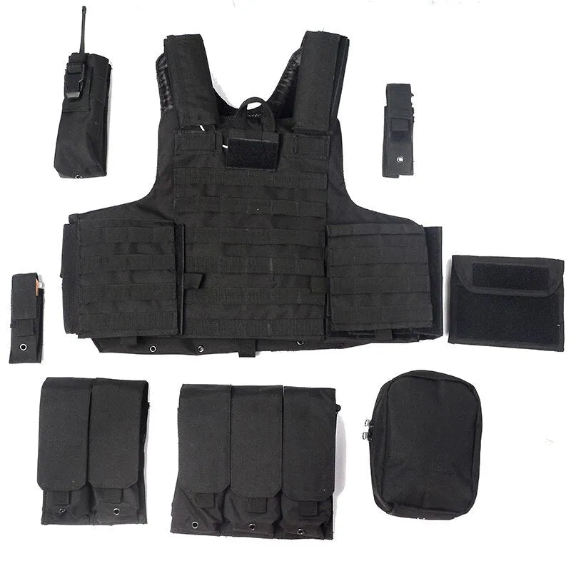 E88020 YAKEDA Military Tactical Vest Police Paintball Wargame Wear MOLLE Body Armor Hunting Vest CS Outdoor Products Equipment Black - YAKEDA