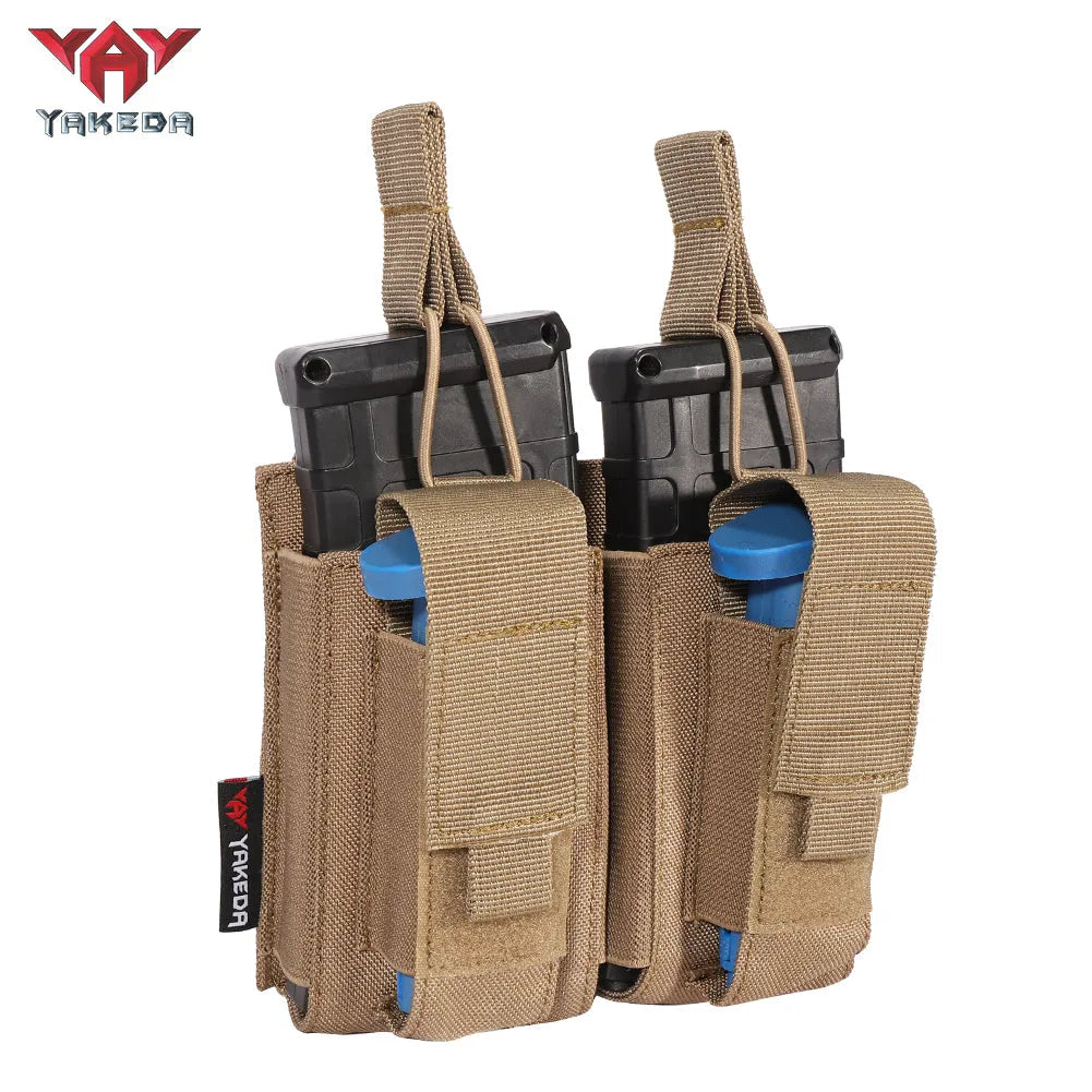 TL-807 Nylon Molle Double Pistol Mag Pouch Other Police Hunting Military AK Mag Holder Tactical - YAKEDA