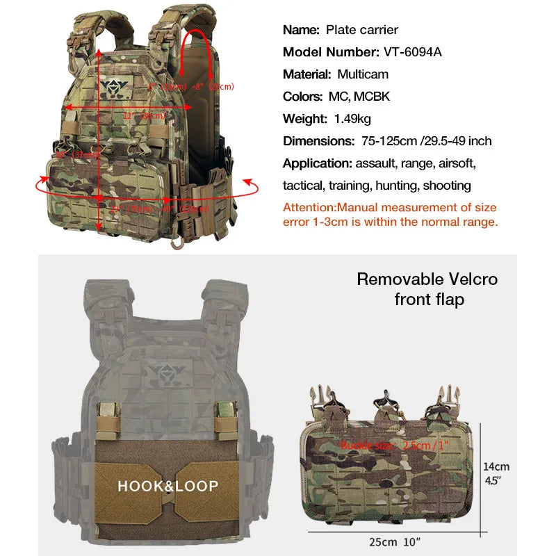 VT-6094A YAKEDA 1000D Nylon Tactical Gear Military Airsoft CS Game Hunting MOEEL Army Laser Cut Vest - YAKEDA