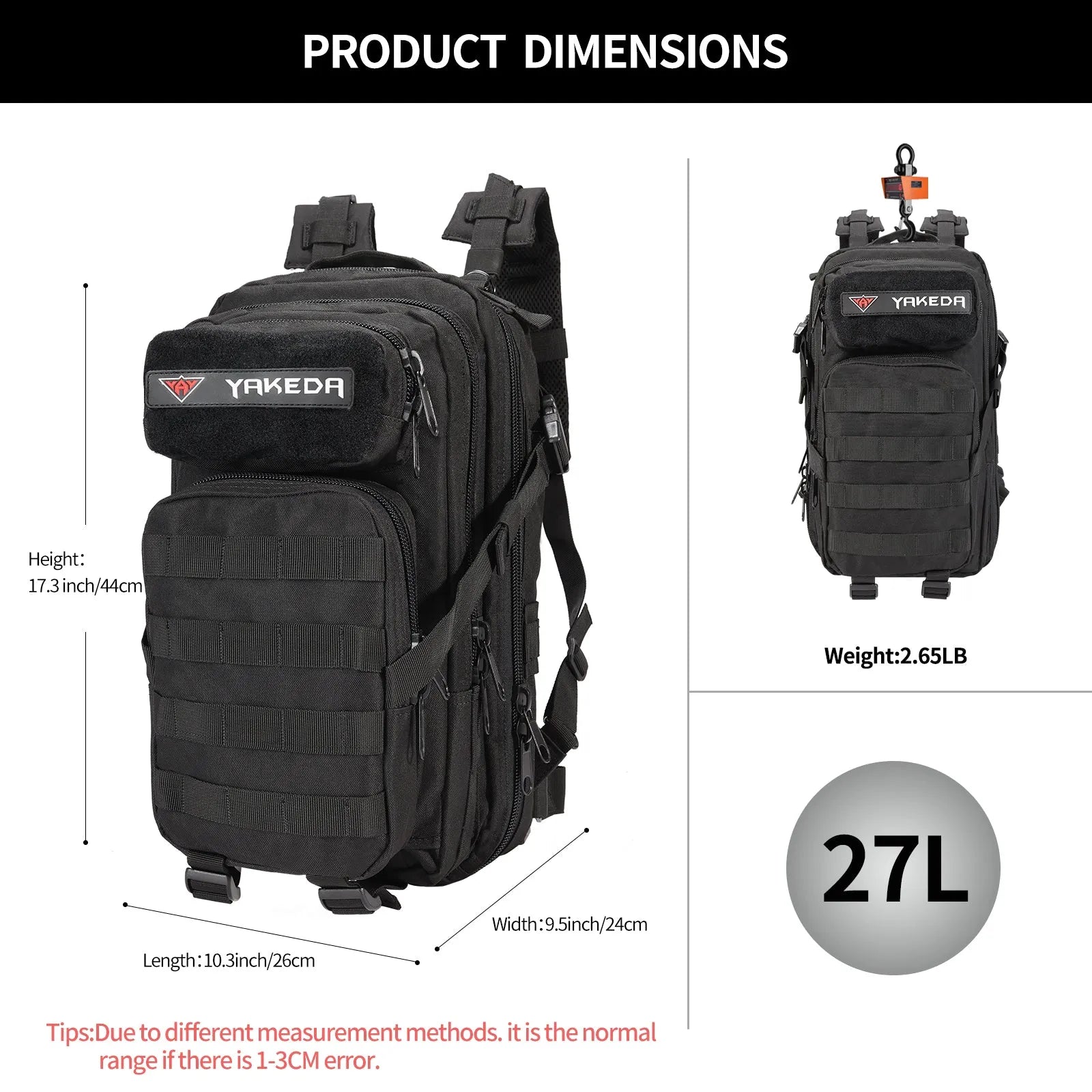 BK-2282 Tactical Backpack Military Backpacks 27L Army Survival Backpacks Small Waterproof Bug out Bag - YAKEDA