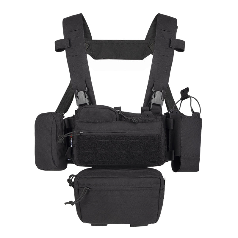 YAKEDA YKD0232 MK3 Chest Rig - Front View Black Tactical Vest with Pouches