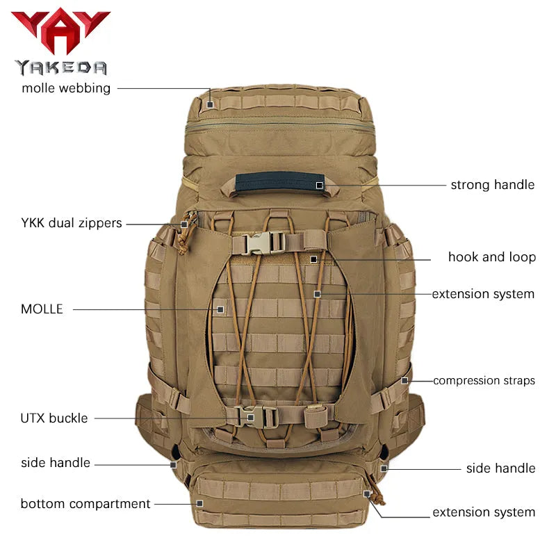 19780 YAKEDA Tactical Backpack Military Rucksack Traveling Hiking Outdoor 90L - YAKEDA