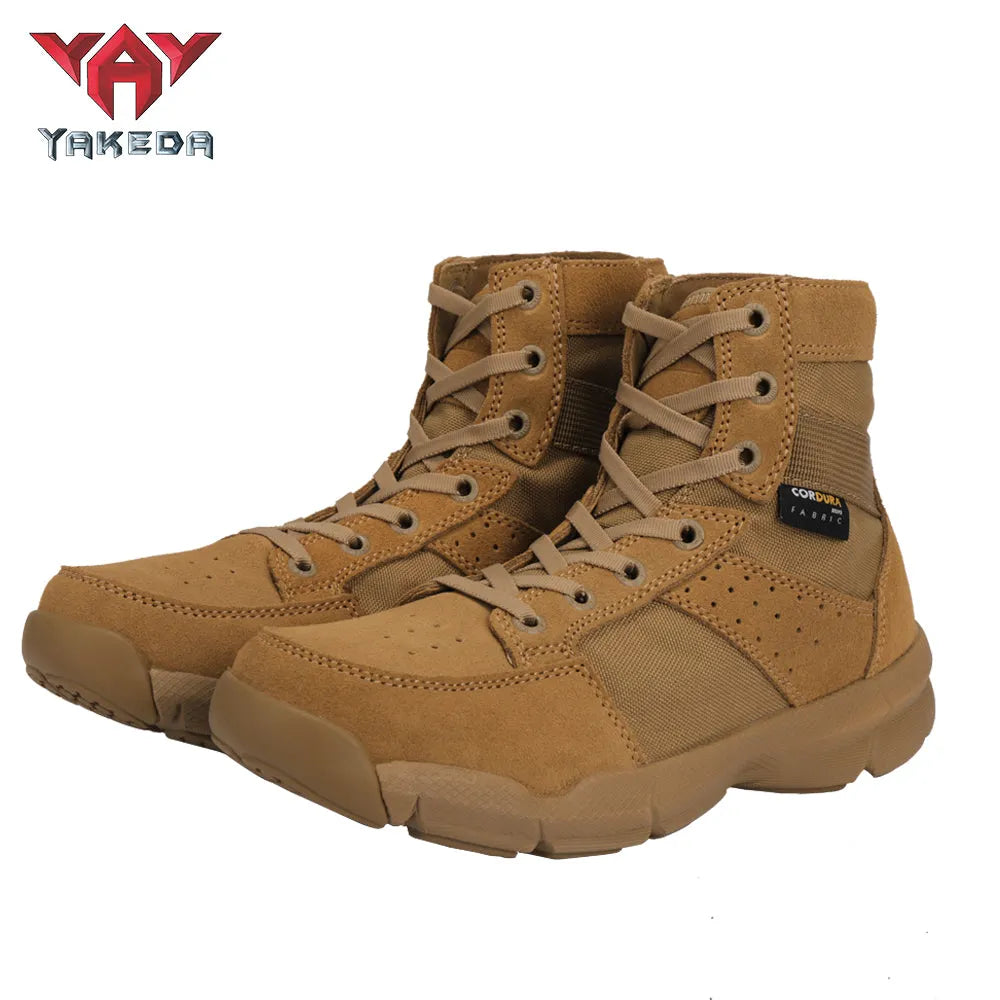 Yakeda 2021 Tactical Military usa Black Boots Casual Lace Leather Hiking Shoes Genuine Leather Army Boots for Men - YAKEDA