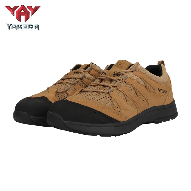 Yakeda Men's Breathable Sneaker Shoes Genuine Leather Wear-resistant Climbing Trekking Outdoor Hiking Boots - YAKEDA