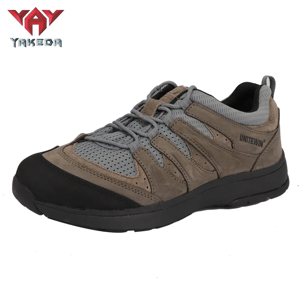 Yakeda Men's Breathable Sneaker Shoes Genuine Leather Wear-resistant Climbing Trekking Outdoor Hiking Boots - YAKEDA